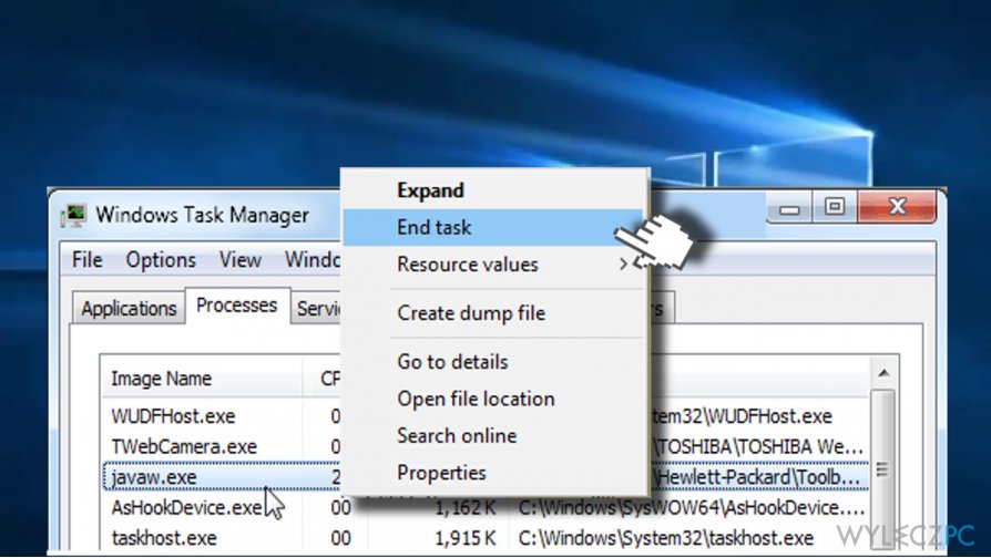 Check javaw.exe CPU usage in Task Manager