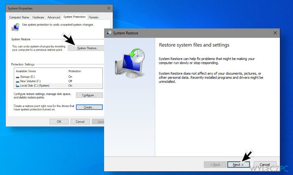 Perform a system restore point
