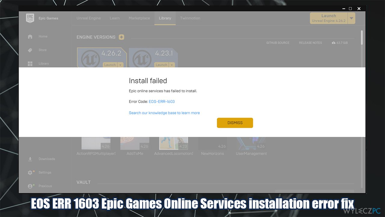 How to fix EOS ERR 1603 Epic Games failed to install error?
